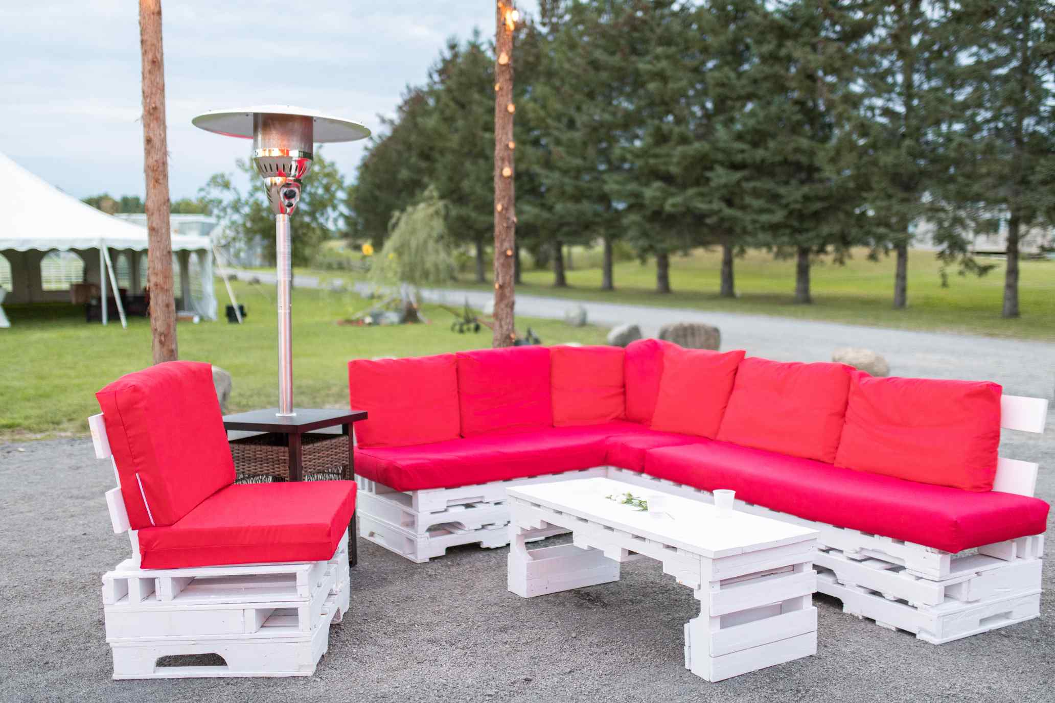 Oak & Pines barn interior with décor