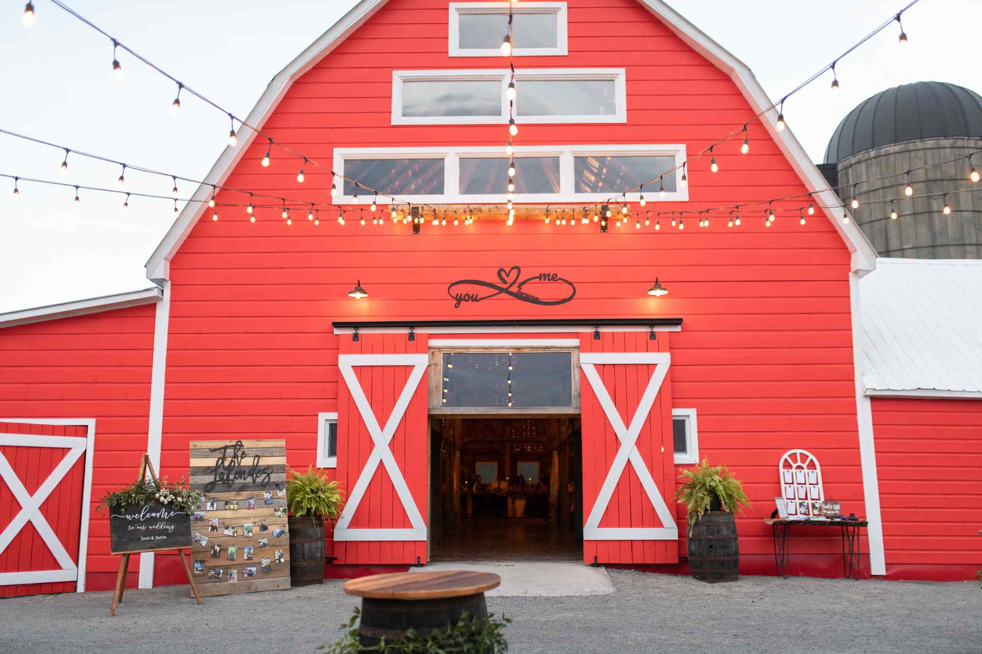 Oak & Pines barn interior with warm lighting